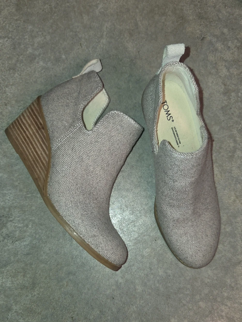 TOMS Taupe Fabric Wedge Booties